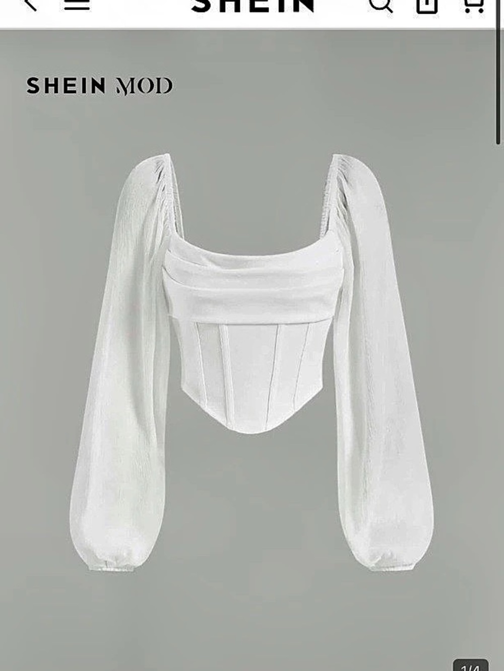 SHEIN MOD White Satin Corset Top with Sheer Bishop Sleeves